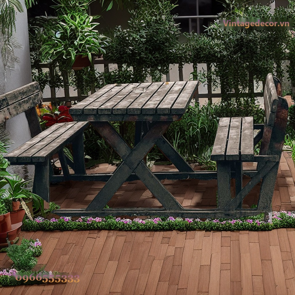 Bàn Ghế Picnic BG13 - Có Tựa Lưng Khung Giằng X, Gỗ Thông Bàn Ghế Picnic BG13 - Có Tựa Lưng Khung Giằng X, Gỗ Thông