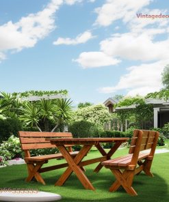 Bàn Ghế Picnic BG13 - Có Tựa Lưng Khung Giằng X, Gỗ Thông