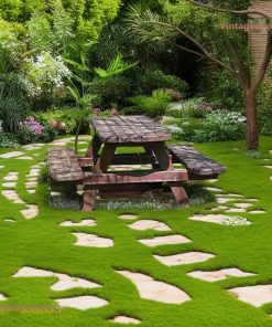 Bàn Ghế Picnic BG15 - Chữ A Gỗ Sẫm Liền Khối, Gỗ Thông
