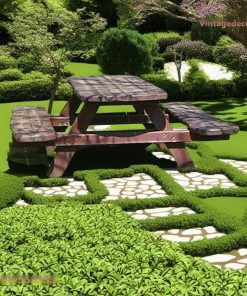 Bàn Ghế Picnic BG15 - Chữ A Gỗ Sẫm Liền Khối, Gỗ Thông