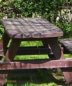 Bàn Ghế Picnic BG15 - Chữ A Gỗ Sẫm Liền Khối, Gỗ Thông