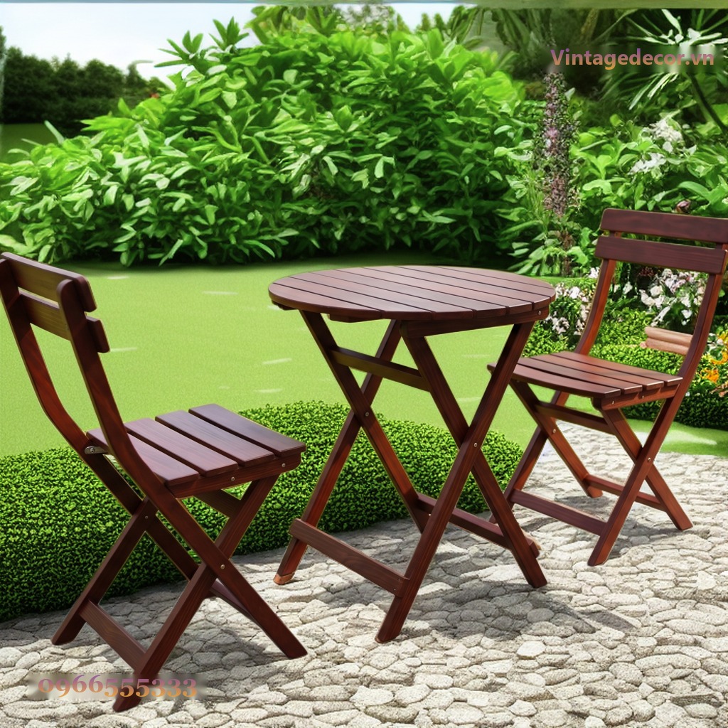 Bàn Ghế Sân Vườn BG20 - Bàn Tròn Ghế Gấp Tựa Nan, Gỗ Thông Bàn Ghế Sân Vườn BG20 - Bàn Tròn Ghế Gấp Tựa Nan, Gỗ Thông