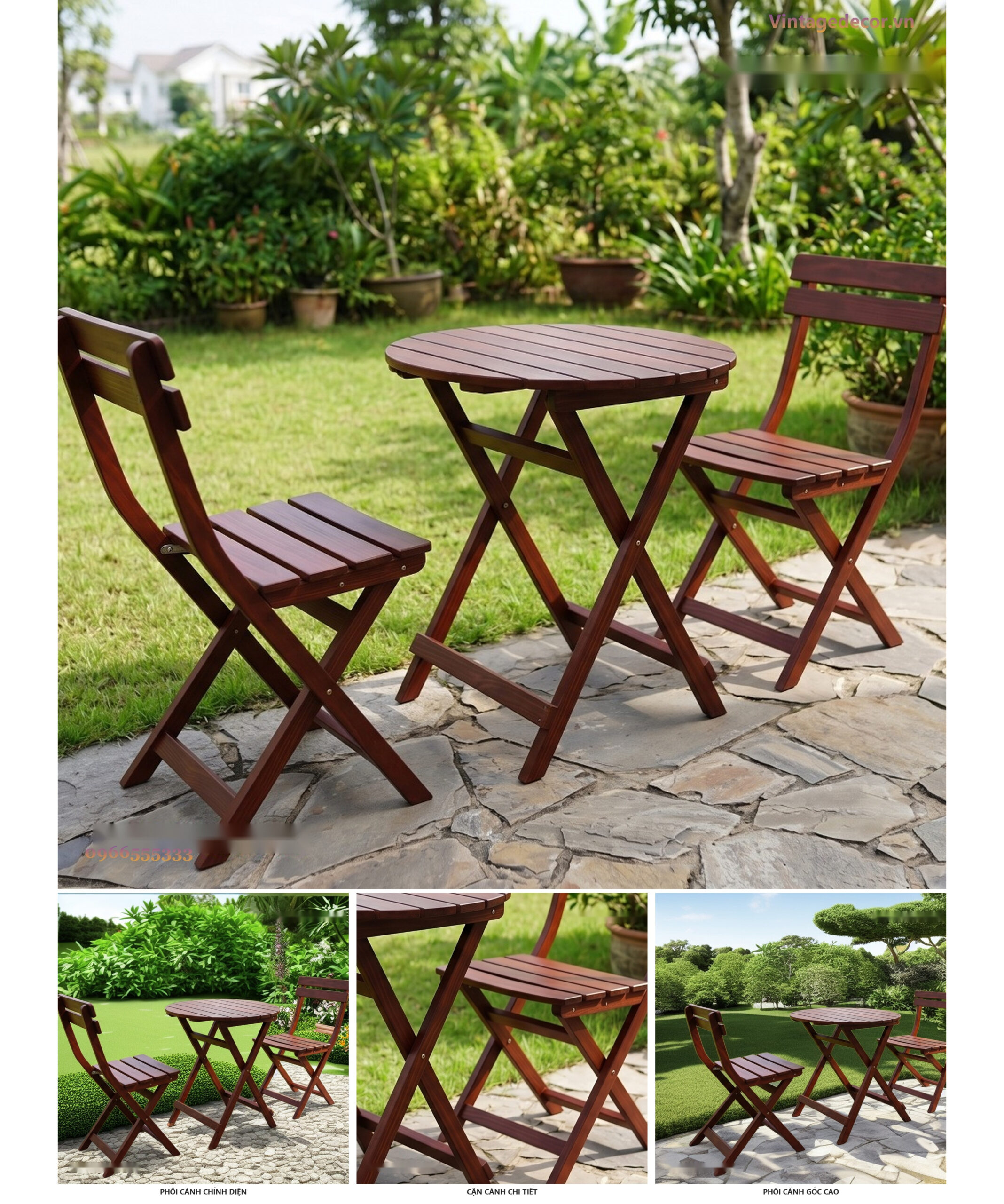 Bàn Ghế Sân Vườn BG20 - Bàn Tròn Ghế Gấp Tựa Nan, Gỗ Thông Bàn Ghế Sân Vườn BG20 - Bàn Tròn Ghế Gấp Tựa Nan, Gỗ Thông