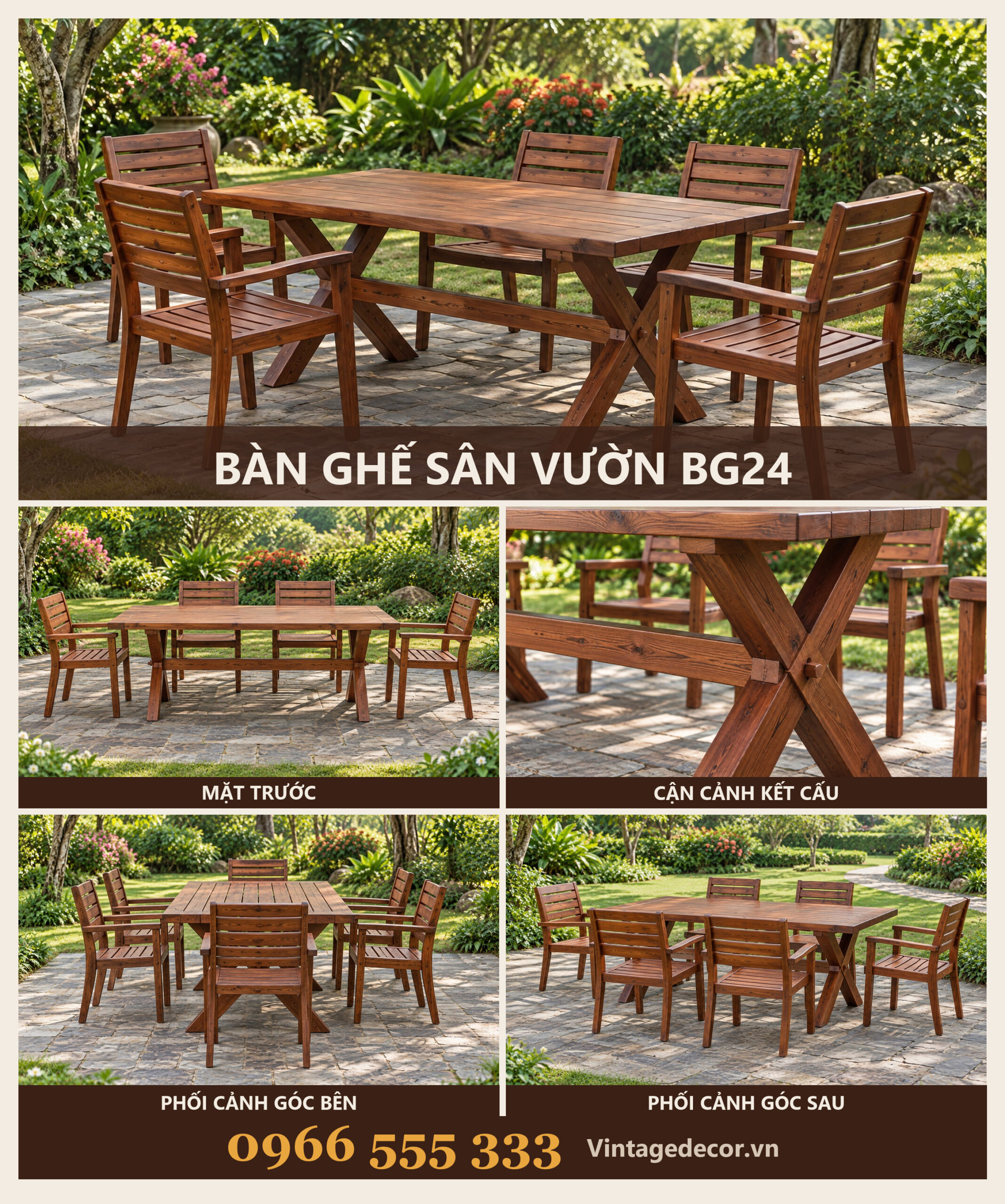 Bàn Ghế Sân Vườn BG24 - Bàn Chân Chữ X Bốn Ghế Tay Vịn, Gỗ Thông Bàn Ghế Sân Vườn BG24 - Bàn Chân Chữ X Bốn Ghế Tay Vịn, Gỗ Thông