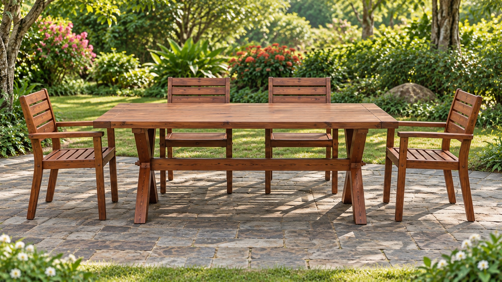 Bàn Ghế Sân Vườn BG24 - Bàn Chân Chữ X Bốn Ghế Tay Vịn, Gỗ Thông Bàn Ghế Sân Vườn BG24 - Bàn Chân Chữ X Bốn Ghế Tay Vịn, Gỗ Thông