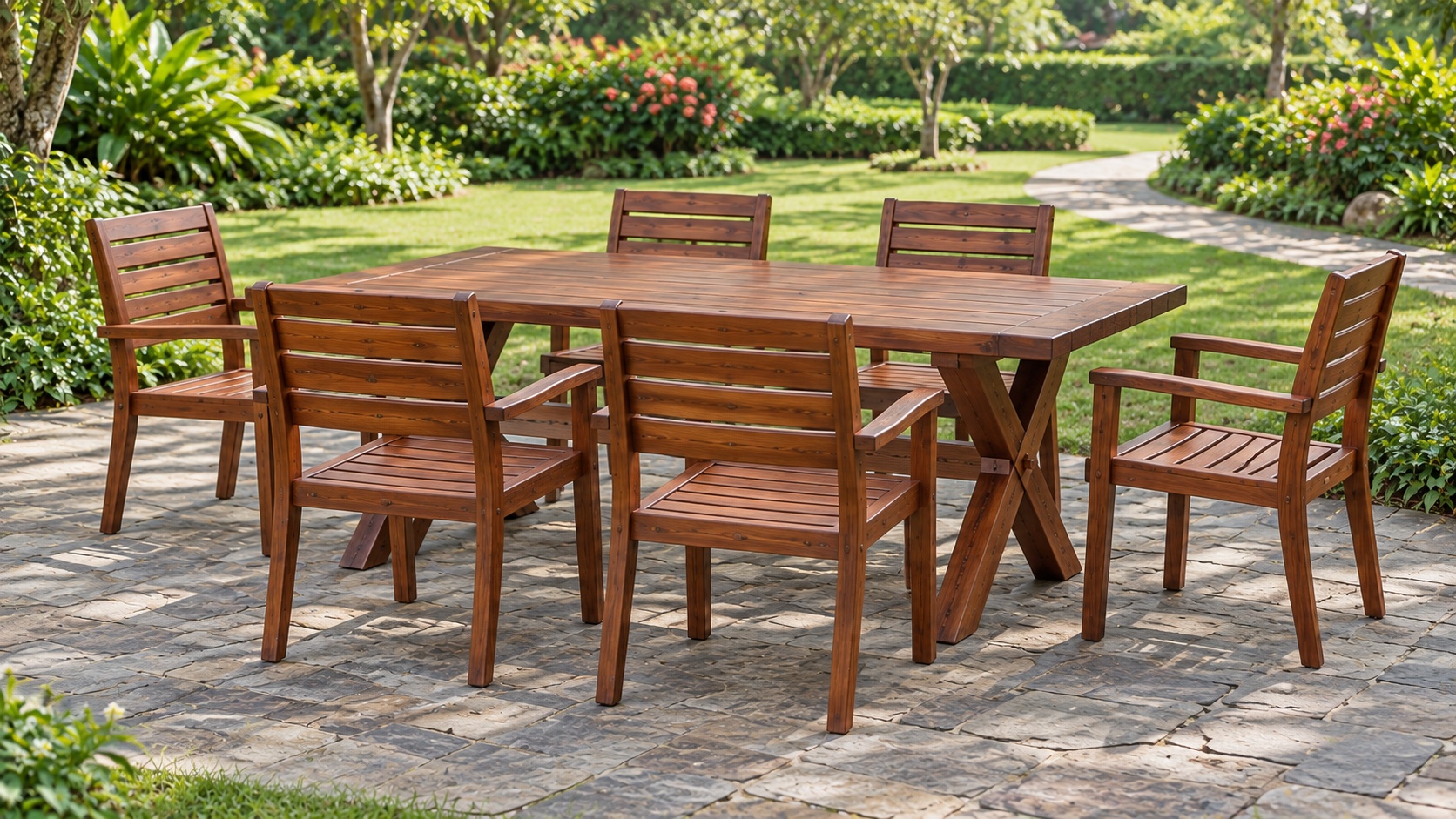 Bàn Ghế Sân Vườn BG24 - Bàn Chân Chữ X Bốn Ghế Tay Vịn, Gỗ Thông Bàn Ghế Sân Vườn BG24 - Bàn Chân Chữ X Bốn Ghế Tay Vịn, Gỗ Thông