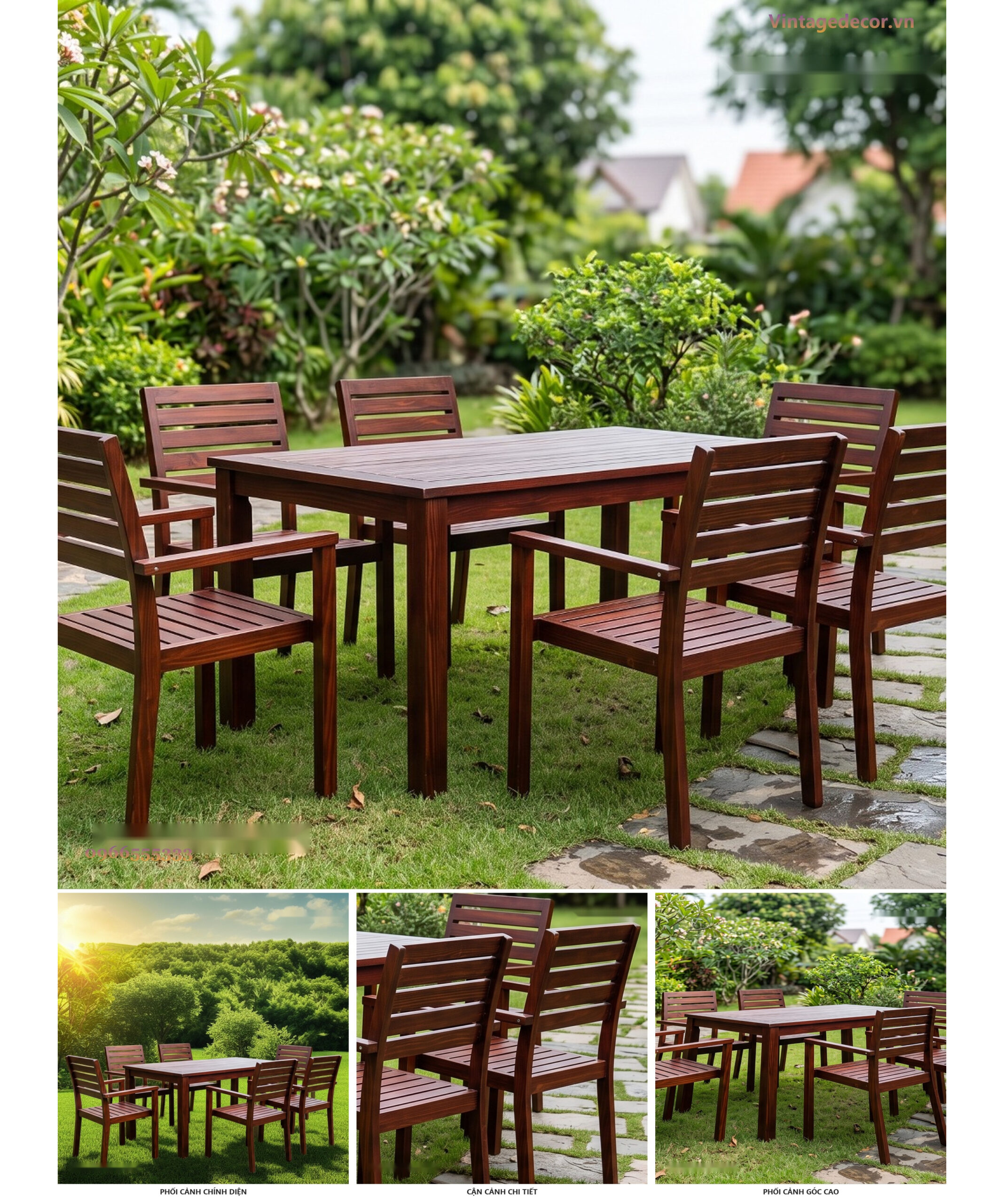 Bàn Ghế Sân Vườn BG24 - Bàn Chữ Nhật Sáu Ghế Tựa Nan, Gỗ Thông Bàn Ghế Sân Vườn BG24 - Bàn Chữ Nhật Sáu Ghế Tựa Nan, Gỗ Thông
