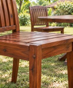 Bộ Bàn Ghế Sân Vườn BG25 - Bàn Tròn Mặt Nan Tỏa Tia, Gỗ Thông