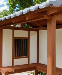 Chòi Gỗ Nhật Bản T24 - Vách Trát Trắng Ghế Băng Chữ L, Gỗ Thông