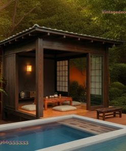 Chòi Gỗ Nhật Bản T28 - Gỗ Đốt Đen Tatami Cạnh Hồ, Gỗ Thông