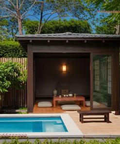 Chòi Gỗ Nhật Bản T28 - Gỗ Đốt Đen Tatami Cạnh Hồ, Gỗ Thông