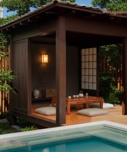 Chòi Gỗ Nhật Bản T28 - Gỗ Đốt Đen Tatami Cạnh Hồ, Gỗ Thông