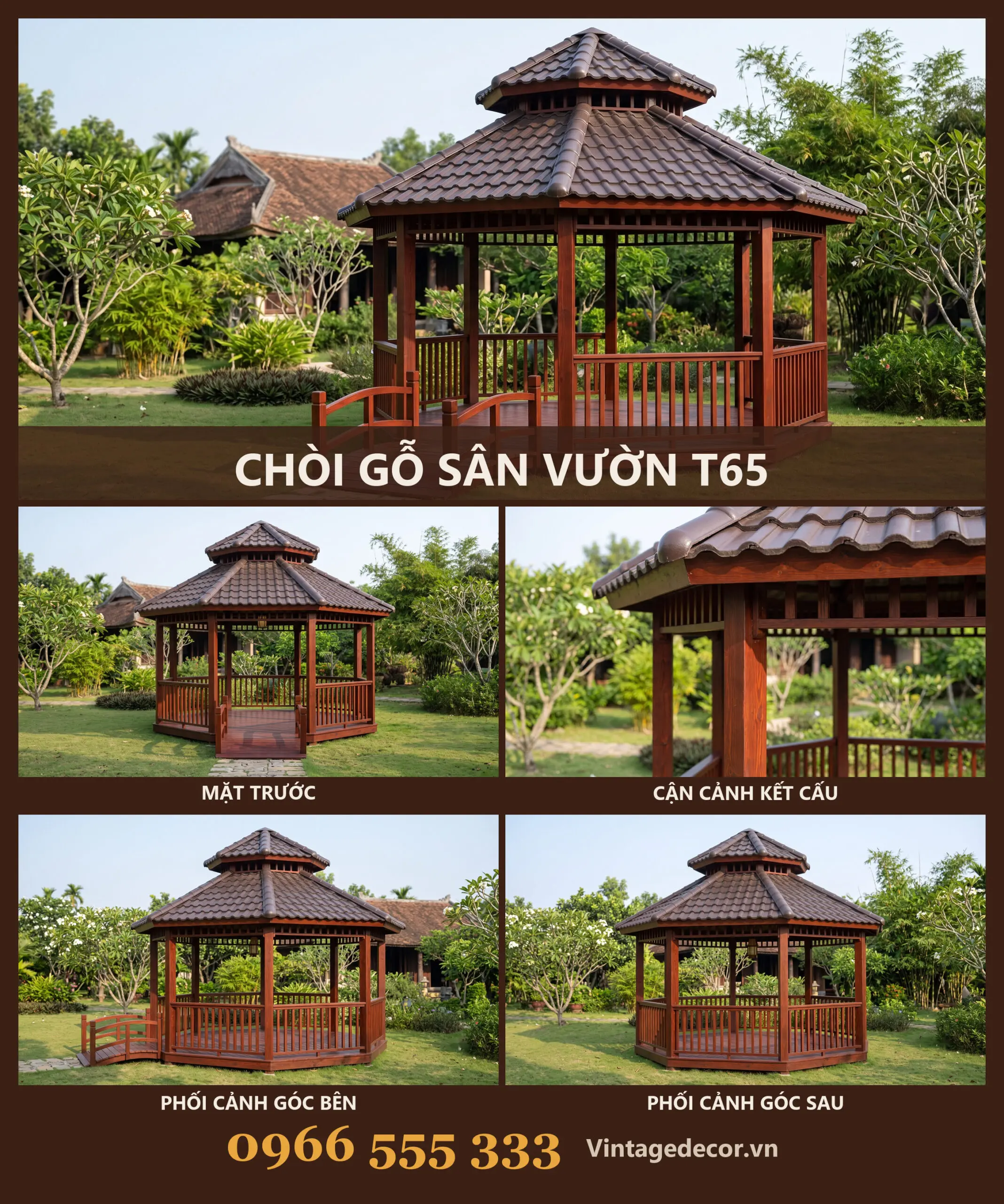 Chòi Gỗ T65 Bát Giác Cầu Gỗ Nhỏ