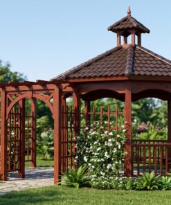 Chòi Gỗ Sân Vườn CK1 - Bát Giác Nối Giàn Hoa Mái Ngói Nhựa, Gỗ Thông