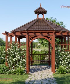 Chòi Gỗ Sân Vườn CK1 - Bát Giác Nối Giàn Hoa Mái Ngói Nhựa, Gỗ Thông