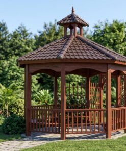 Chòi Gỗ Sân Vườn CK1 - Bát Giác Nối Giàn Hoa Mái Ngói Nhựa, Gỗ Thông