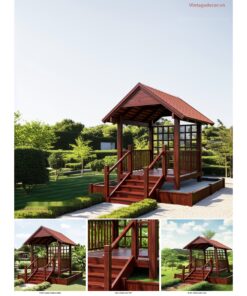 Chòi Gỗ Sân Vườn CK2 - Mái Ngói Hai Dốc Sàn Nâng Bậc Thang, Gỗ Thông