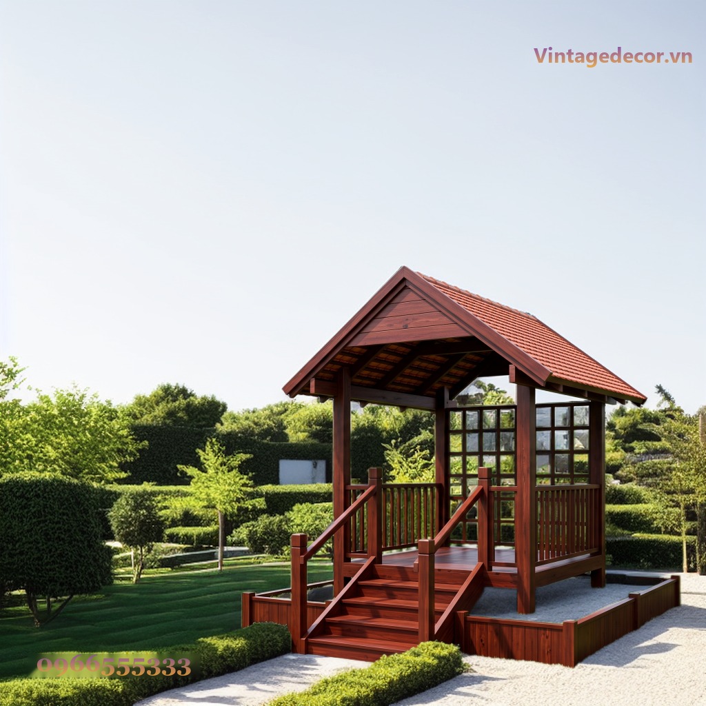 Chòi Gỗ Sân Vườn CK2 - Mái Ngói Hai Dốc Sàn Nâng Bậc Thang, Gỗ Thông Chòi Gỗ Sân Vườn CK2 - Mái Ngói Hai Dốc Sàn Nâng Bậc Thang, Gỗ Thông