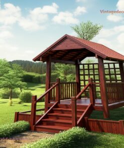 Chòi Gỗ Sân Vườn CK2 - Mái Ngói Hai Dốc Sàn Nâng Bậc Thang, Gỗ Thông