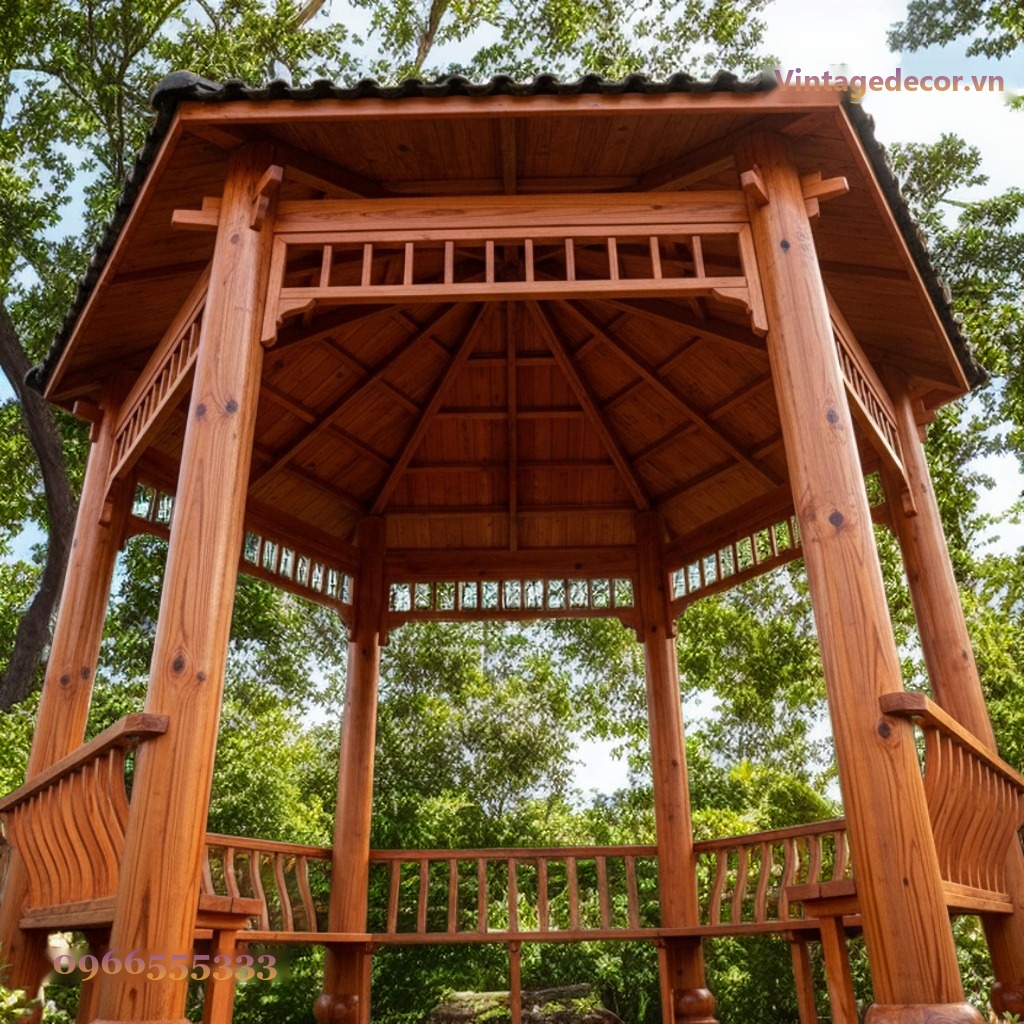 Chòi Gỗ Sân Vườn T12 - Trần Nan Xòe Con Tiện Chạm, Gỗ Thông Chòi Gỗ Sân Vườn T12 - Trần Nan Xòe Con Tiện Chạm, Gỗ Thông
