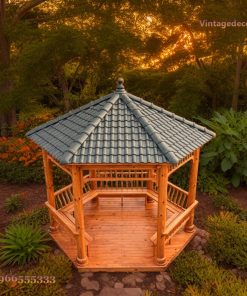 Chòi Gỗ Sân Vườn T12 - Trần Nan Xòe Con Tiện Chạm, Gỗ Thông