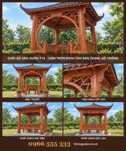 Chòi Gỗ Sân Vườn T16 - Vòm Tròn Đình Tán Bàn Chạm, Gỗ Thông