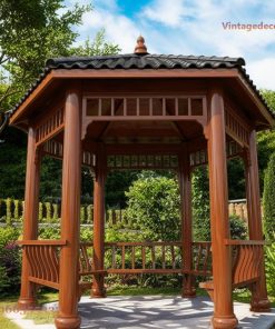 Chòi Gỗ Sân Vườn T17 - Lục Giác Lan Can Lượn Sóng, Gỗ Thông