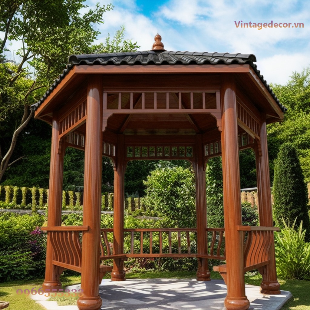 Chòi Gỗ Sân Vườn T17 - Lục Giác Lan Can Lượn Sóng, Gỗ Thông Chòi Gỗ Sân Vườn T17 - Lục Giác Lan Can Lượn Sóng, Gỗ Thông