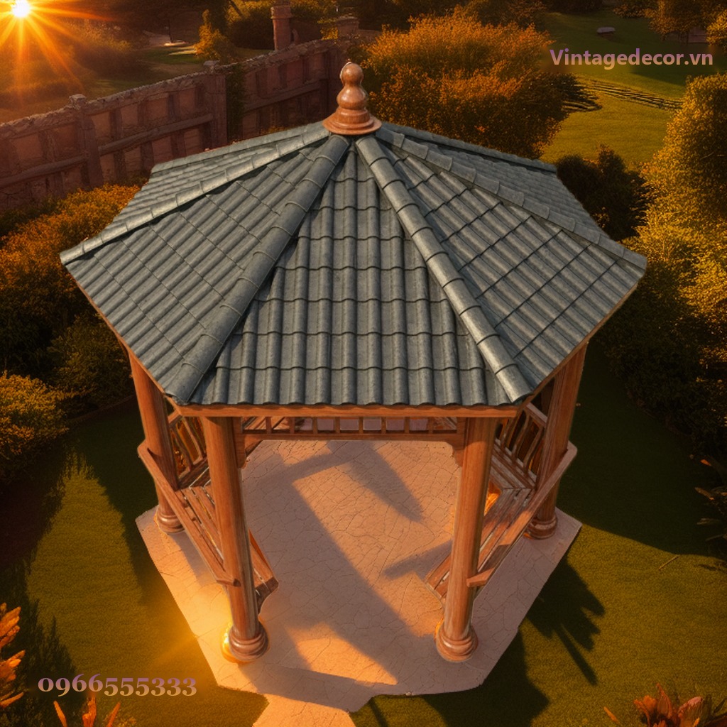 Chòi Gỗ Sân Vườn T17 - Lục Giác Lan Can Lượn Sóng, Gỗ Thông Chòi Gỗ Sân Vườn T17 - Lục Giác Lan Can Lượn Sóng, Gỗ Thông