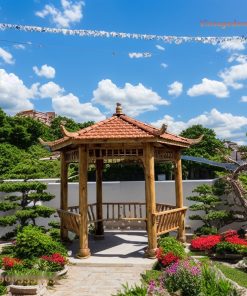 Chòi Gỗ Sân Vườn T19 - Lục Giác Cột Tròn Mộc Thô, Gỗ Thông