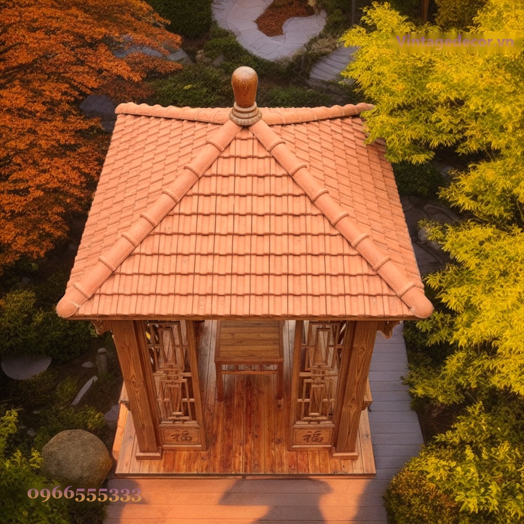 Chòi Gỗ Sân Vườn T20 - Vách Song Tiện Chạm Chữ Phúc, Gỗ Thông Chòi Gỗ Sân Vườn T20 - Vách Song Tiện Chạm Chữ Phúc, Gỗ Thông