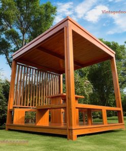 Chòi Gỗ Sân Vườn T21 - Mái Bằng Lam Đứng Hiện Đại, Gỗ Thông