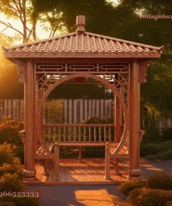 Chòi Gỗ Sân Vườn T23 - Vòm Tròn Nan Chéo Lan Can Lượn, Gỗ Thông