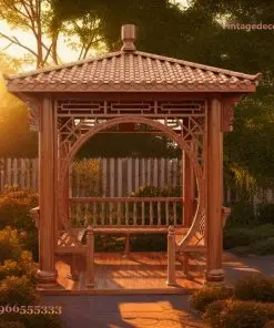 Chòi Gỗ Sân Vườn T23 - Vòm Tròn Nan Chéo Lan Can Lượn, Gỗ Thông