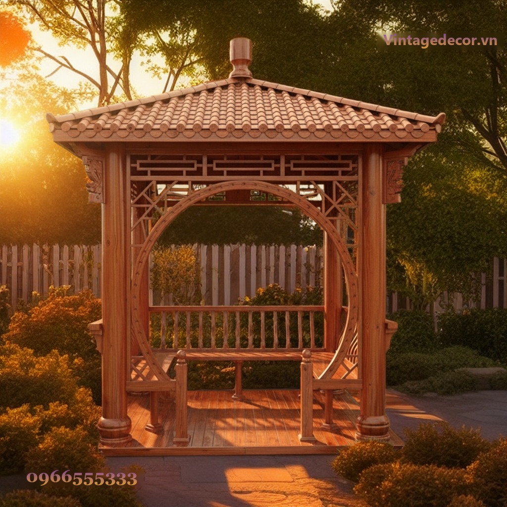 Chòi Gỗ Sân Vườn T23 - Vòm Tròn Nan Chéo Lan Can Lượn, Gỗ Thông Chòi Gỗ Sân Vườn T23 - Vòm Tròn Nan Chéo Lan Can Lượn, Gỗ Thông