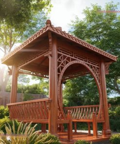 Chòi Gỗ Sân Vườn T23 - Vòm Tròn Nan Chéo Lan Can Lượn, Gỗ Thông