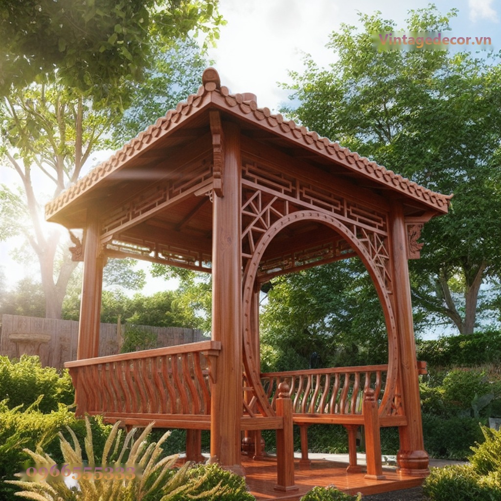 Chòi Gỗ Sân Vườn T23 - Vòm Tròn Nan Chéo Lan Can Lượn, Gỗ Thông Chòi Gỗ Sân Vườn T23 - Vòm Tròn Nan Chéo Lan Can Lượn, Gỗ Thông