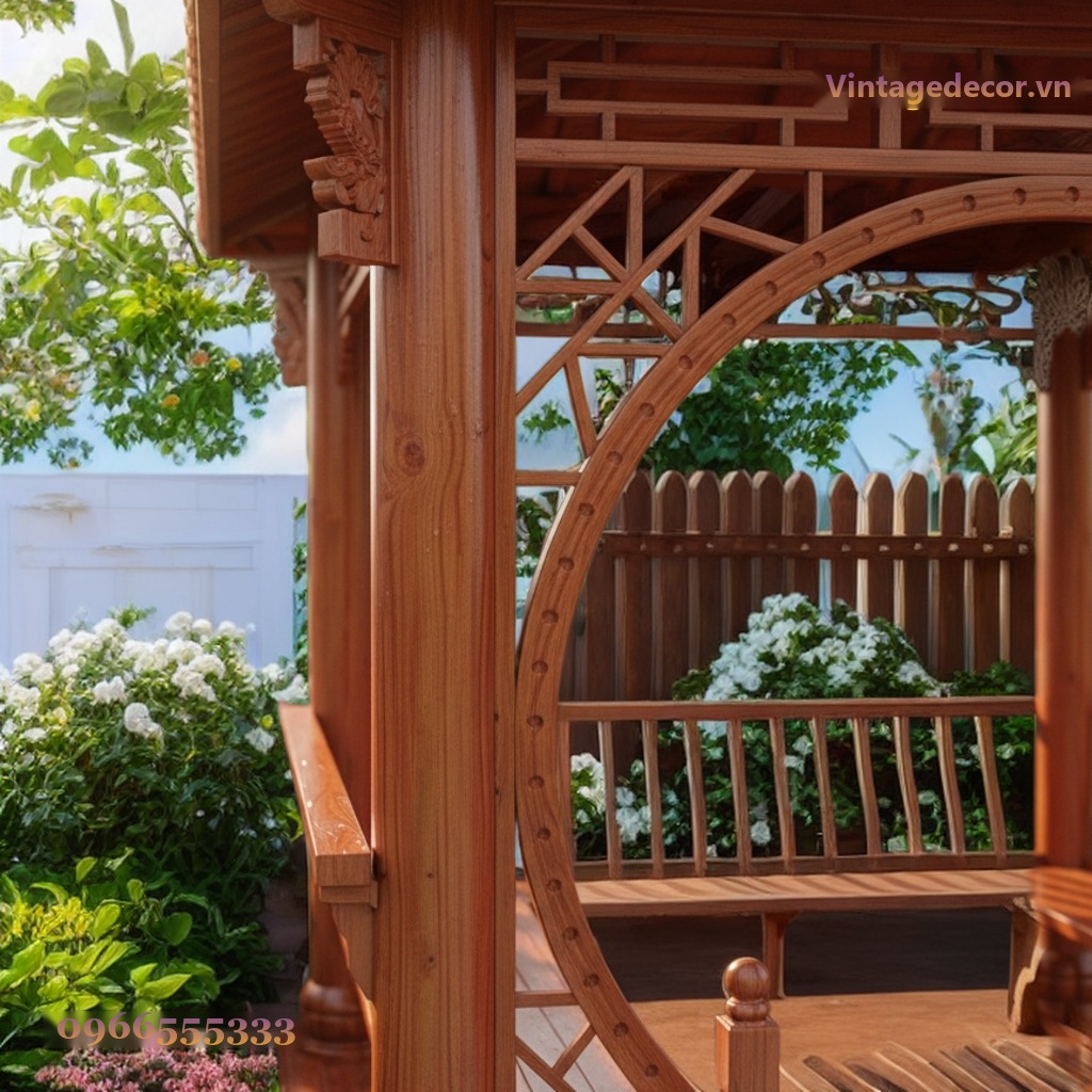 Chòi Gỗ Sân Vườn T23 - Vòm Tròn Nan Chéo Lan Can Lượn, Gỗ Thông Chòi Gỗ Sân Vườn T23 - Vòm Tròn Nan Chéo Lan Can Lượn, Gỗ Thông
