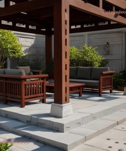Chòi Gỗ Sân Vườn T27 - Khung Hở Viền Hoa Văn Sofa, Gỗ Thông