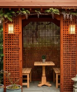 Chòi Gỗ Sân Vườn T29 - Vách Nan Đan Bàn Ghế Đôi, Gỗ Thông