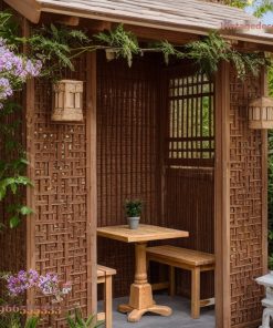 Chòi Gỗ Sân Vườn T29 - Vách Nan Đan Bàn Ghế Đôi, Gỗ Thông