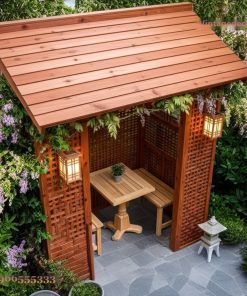 Chòi Gỗ Sân Vườn T29 - Vách Nan Đan Bàn Ghế Đôi, Gỗ Thông