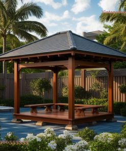 Chòi Gỗ Sân Vườn T30 - Sàn Nâng Bàn Ghế Picnic, Gỗ Thông