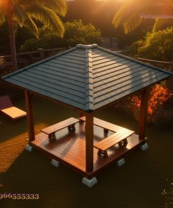 Chòi Gỗ Sân Vườn T30 - Sàn Nâng Bàn Ghế Picnic, Gỗ Thông