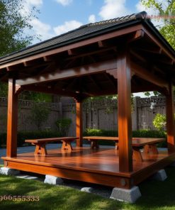 Chòi Gỗ Sân Vườn T30 - Sàn Nâng Bàn Ghế Picnic, Gỗ Thông