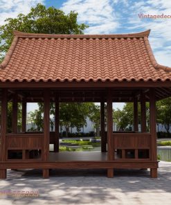 Chòi Gỗ Sân Vườn T32 - Mái Dốc Cong Sàn Rộng, Gỗ Thông