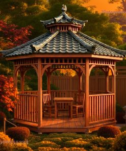 Chòi Gỗ Sân Vườn T33 - Lục Giác Hai Tầng Đỉnh Chóp, Gỗ Thông