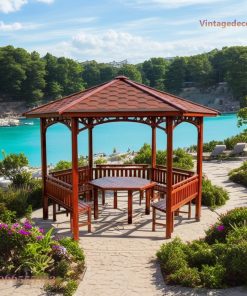 Chòi Gỗ Sân Vườn T34 - Lục Giác Ghế Băng View Hồ, Gỗ Thông