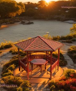 Chòi Gỗ Sân Vườn T34 - Lục Giác Ghế Băng View Hồ, Gỗ Thông