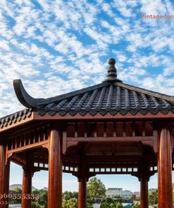 Chòi Gỗ Sân Vườn T36 - Đầu Đao Cong Bàn Tròn Chạm, Gỗ Thông